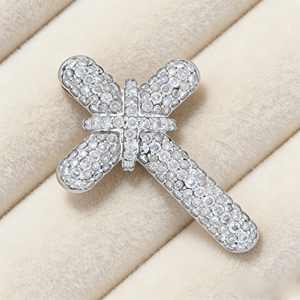 CUSTOM SILVER 14K GOLD PLATED VS LAB GROWN CVD DIAMOND CLASSIC ENGAGEMENT GIFT LUXURY SWEATER <b>CHAIN</b> NECKLACE <b>CROSS</b> PENDANT - Product Image 3