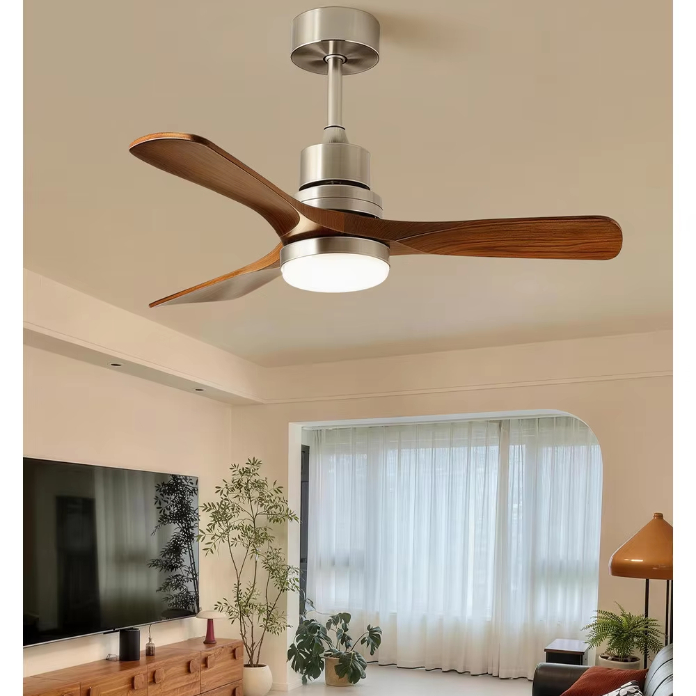 Modern 3 Wood Blades Iron AC Motor LED Ceiling Fan Lamp with Remote Control for Home Office