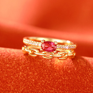 Anello Geometrico Traforato a Doppia Catena per Donne, Gioiello Elegante e alla Moda - Product Image 2