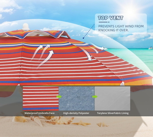 Parasol de plage portable en Oxford durable de 6,5 pieds avec mât inclinable en alliage d'aluminium, ancre de sable et sac de transport - Product Image 5