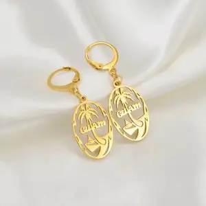 Best Seller Minimalist Symbol Guam Wholesale Distributors 18k Gold Plated Stainless Steel Cultural Jewelry Flag Hoop Earrings