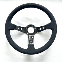 Setir Kemudi Deluxon Serat Karbon untuk Drift Rally 14 Inch 350mm 3 Palang Inti Paduan Aluminium Ringan Universal Hitam Bergaris