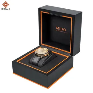 Jam tangan kayu persegi Logo Laser kustom cat Matte hitam mewah kotak hadiah