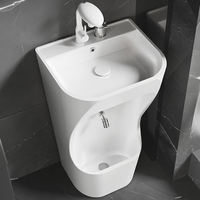 Lavabo sur pied en céramique moderne - Vasque carrée intégrée multifonctionnelle pour les mains et les pieds, surface émaillée lisse