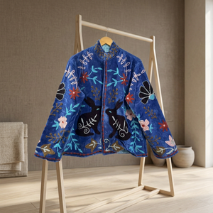 Blouson Bomber Femme Brodé en Velours Fait Main, Style Bohème Hiver, Motif Animalier et Floral Mignon, Vintage Ethnique Décontracté, Vente en Gros - Product Image 6
