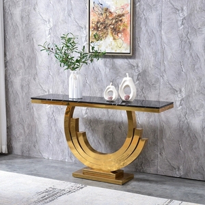 Mesa de entrada de mármol Artificial de acero inoxidable dorado cromado moderno de lujo consola Mesa consola para sala de estar - Product Image 2