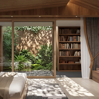 Puerta de Entrada de Primera Categoría con Construcción de Madera y Aleación de Aluminio, Revestimiento de Arce Americano y Diseño de Esquinas Redondeadas para Villa