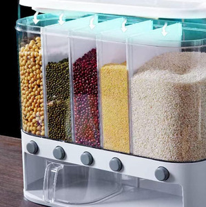6-Grid <b>Plastic</b> Rice Dispenser and Food Storage Box Dry Grain Dispenser with Dried Fruit Storage Food Drum Organizer - Product Image 3