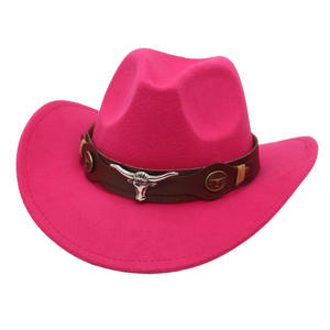 Vintage Style Ethnique <span class=keywords><strong>Bull</strong></span> OX Ceinture Western Cowboy Chapeau Topper Chapeau Rouleau Bord Rétro Équitation Faux Feutre Chapeaux pour Adultes Enfants Mode - Product Image 2