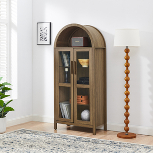 Mueble de Almacenamiento Moderno con Arco, Lámpara y Divisiones de Vidrio, Vitrina de MDF para Dormitorio/Sala de Estar/Cocina - Product Image 4