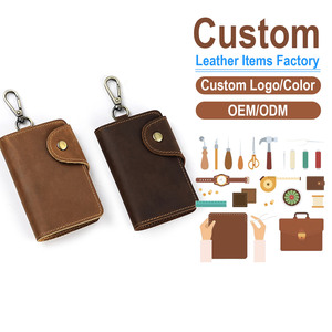 Vintage Crazy Horse Leather Keychain <b>Wallet</b> Genuine Top-Grain Cowhide Key Holder with <b>Metal</b> Hook Personalized Engraved Gift - Product Image 1