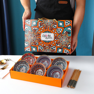 Ensemble de 2, 4 ou 6 bols à salade en émail coloré style Bohème, nouveau design, 4,5 pouces, en céramique, pour servir nouilles et soupes, idéal pour la cuisine ou comme cadeau. - Product Image 6