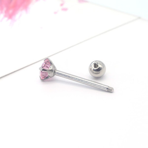 Piercing de Lengua y Labio de Acero Inoxidable con Zirconia Rosa, Engaste de Puntas, Formas de Estrella, Corazón, Cuadrado y Redondo, Joyería Corporal, Accesorio de Piercing - Product Image 3