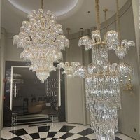 Lustre en cristal multi-niveaux sur mesure, luminaire suspendu de luxe pour hall d'hôtel, villa, plafond haut, salle de banquet