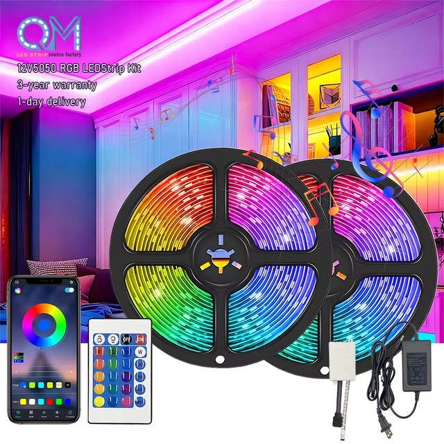 QM USB 5V 12V Flexible Lighting Set 5050 RGB Waterproof Music Remote Control Smart Led Strip Lights for Home Decoration