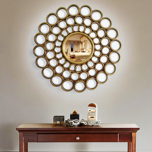 Espejo de pared redondo tallado en oro antiguo Diseño Art <span class=keywords><strong>Deco</strong></span> moderno con círculos hechos a mano hechos de plástico - Product Image 1