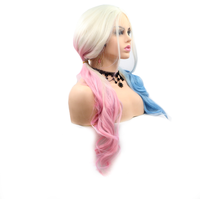 Perruque de fête en soie synthétique à haute température Cosplay Harley Quinn en dentelle transparente Prix bon marché Holiday Special Edition Body Wave
