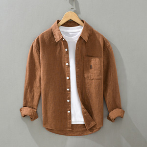 Camicia con colletto M-3XL da <span class=keywords><strong>uomo</strong></span> Casual traspirante con Top alla moda in cotone e <span class=keywords><strong>lino</strong></span> tinta unita giacca allentata - Product Image 3