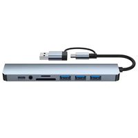 8 in 1 port USB Hub Tipe C Multiport Adapter Splitter USB 3.0 2.0 untuk MacBook Air Dell Lenovo Aluminium Docking Station