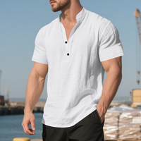 Chemise décontractée pour homme, haut ample à col en V et manches courtes, T-shirt élégant pour le printemps et l'été