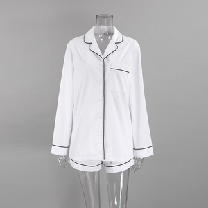 All'ingrosso della fabbrica del <span class=keywords><strong>pigiama</strong></span> bianco delle donne del cotone delle tasche a manica lunga Casual della camicia Shorts taglia <span class=keywords><strong>XS</strong></span> per l'estate traspirante comodo - Product Image 4