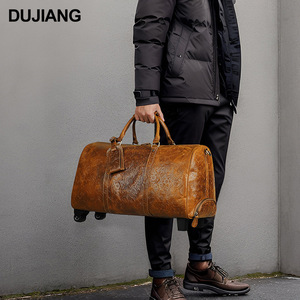 Dujiang Crazy Horse Leather Luggage Bag 20-35L Trolley Travel <b>Suitcase</b> Unisex - Product Image 2