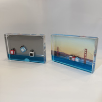 Cadre photo liquide en acrylique 4x6 pouces, design moderne et créatif, thème océan, poissons et bateaux avec impression sérigraphique pour cadeaux de bienvenue