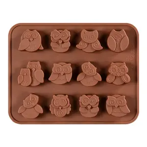 12偶多表情猫头鹰硅胶巧克力模具DIY创意烘焙模具