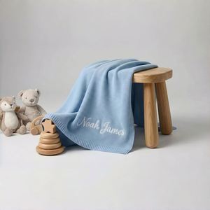 ผ้าห่มปักชื่อแบบกำหนดเอง ผ้าฝ้ายถักนุ่ม ผ้าห่มเด็กอ่อน ระบายอากาศได้ดี เหมาะสำหรับเด็กแรกเกิด ใช้ในบ้าน - Product Image 2