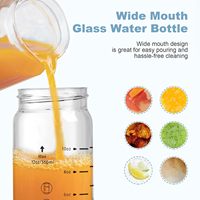 Bouteilles de jus de 12 oz, bouteilles en verre à large ouverture avec couvercles en bambou pour jus, smoothies, eau infusée, stockage de boissons, anti-fuite
