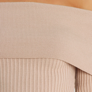 Abito <span class=keywords><strong>Midi</strong></span> aderente aderente in raso personalizzato da donna elegante <span class=keywords><strong>con</strong></span> spalle scoperte in maglia <span class=keywords><strong>con</strong></span> <span class=keywords><strong>spacco</strong></span> laterale stile girovita impero - Product Image 6