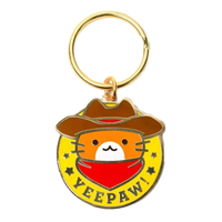 Plaque d'identification personnalisée pour animaux de compagnie en émail, motif chat mignon, plaqué or, gravée, en métal, pour collier de chat ou chien, anti-perte, avec porte-clés