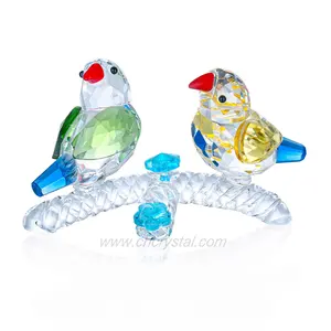 浦江CH水晶可爱蓝绿色黄色玻璃鸟花摆件婚庆爱心纪念品礼盒