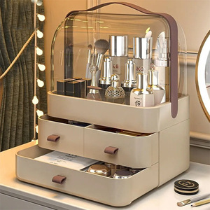 Desktop Cosmetic Storage <b>Box</b> Drawer Style Plastic Makeup Organizer <b>With</b> Clear <b>Lid</b> For Skincare And Lipstick Storage - Product Image 2