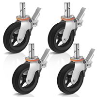 Ensemble de 4 roulettes pivotantes en caoutchouc pour échafaudage, 8 pouces, avec freins doubles, raccords de graissage, capacité de charge de 4400 lb