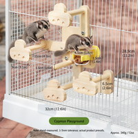 Parc de jeu rectangulaire en bois massif pour petits animaux, avec gamelle transparente et perchoir d'escalade, pour usage intérieur (pour petaurs, écureuils, oiseaux)