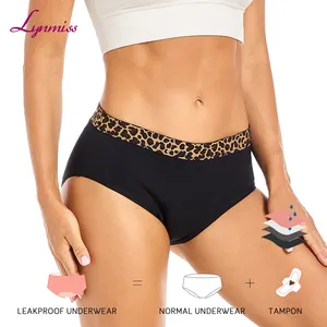 LYNMISS-ropa interior de incontinencia para el período de la cintura, bragas de bambú para el período, culotte negro, 2021