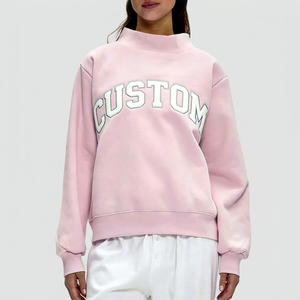 Sweat-shirt décontracté en molleton de coton respirant style universitaire à col montant, personnalisé OEM, avec lettres brodées pour femme - Product Image 1