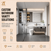 Ensemble de meuble-lavabo suspendu moderne haut de gamme avec comptoir en marbre intégré et miroir LED rétroéclairé pour projet de villa de luxe