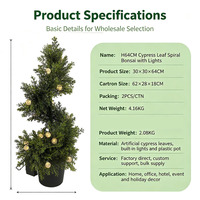 Künstlicher Zypressen-Spiralbaum mit LED-Lichtern H64cm Künstliche Grüne Topfpflanze für Heim Weihnachten Hochzeit Party Garten Veranda Dekoration