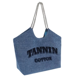 Large Capacity Denim Tote <b>Bag</b> Solid Color Shoulder <b>Bag</b> Eco-friendly Button Closure All Seasons Daily Use - Product Image 4