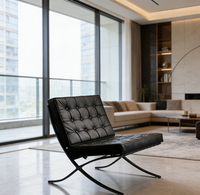 Bestseller Barcelona Loungesessel Hautfreundliches Leder Knopfgeheftetes Design Rutschfester Sockel Einzelsofa für Kleine Wohnungen