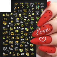 Laser Gold Love Valentijnsdag DIY Nail Art Sticker Abstract Slider Design Sliders 3D zelfklevende Nail Art Supplies