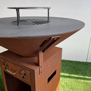 Barbecue a legna in acciaio Corten, braciere da esterno con griglia di cottura, stufa riscaldante in metallo effetto ruggine per patio e campeggio - Product Image 3