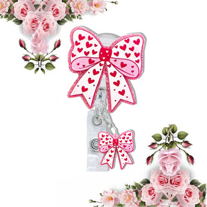 Factory wholesale bow glitter <b>buckle</b> strap pendant for school badges, ID cards, and card holders; stretchable keychains - Product Image 1