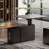 Bureau de direction avec armoire latérale et bibliothèque intégrée, réglable en hauteur
