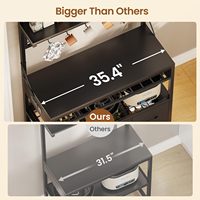 Étagère de boulanger avec prise électrique intégrée, 35,4 pouces, meuble de bar à café, support pour micro-ondes, armoire de cuisine, vitrine, éclairage LED, casier à vin en métal