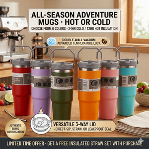 Set de Regalo de Taza Térmica Clásica de Doble Capa de 30oz, Vaso de Acero Inoxidable 304, Termo Portátil con Asa y Pajita, Ecológico - Product Image 1