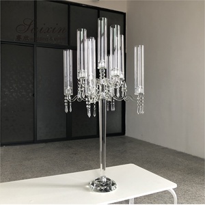ZT-105 Candélabre à 9 bras <span class=keywords><strong>en</strong></span> cristal avec prismes suspendus, centre de table haut de gamme pour mariage/événement, décoration pour banquet, fête, maison - Product Image 4