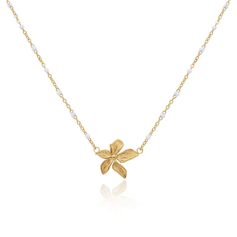 Collar con colgante en forma de flor de eslabones de cadena de acero inoxidable chapado en oro de 18 quilates personalizado al por mayor para mujer